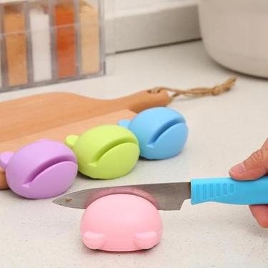 Imagem de Afiador de facas portátil mini sapo, tesouras, ferramentas de cozinha, pedra de afiação rápida (rosa)