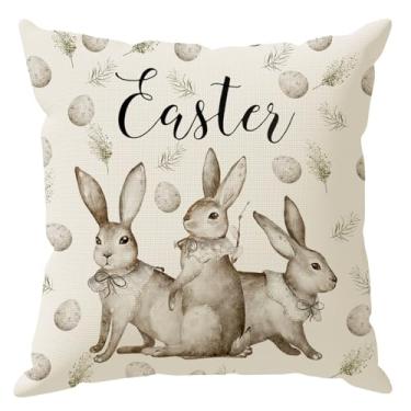 Imagem de ZAEW Capa de almofada de coelho ovos coelhos Páscoa fronhas decorações para casa de fazenda sofá sofá capa de almofada festa decoração de férias 40,6 x 40,6 cm
