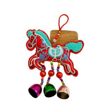 Imagem de KiBcsLic Enfeite de cavalo para o Ano Chinês, pingente de pelúcia, decoração Feng Shui para o Festival da Primavera, para bolsa, escritório, Cavalo Vermelho Correndo, Sinos