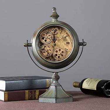 Imagem de Relógio de mesa giratório, relógios de mesa de quartzo, relógio de mesa retrô Steampunk industrial para decoração de casa,
