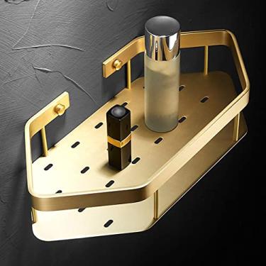 Imagem de Prateleiras de chuveiro prateleira de banheiro de luxo criativa, prateleira de chuveiro de banho, prateleira de canto de banheiro total de latão escovado dourado, suporte de armazenamento de cozinha