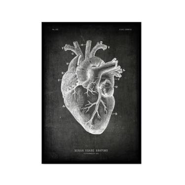 Imagem de Arte vintage de anatomia humana – pintura em tela de educação médica esqueleto humano gaiola cérebro coração anatomia pôster para decoração de casa de clínica hospitalar (SKU7,20,3x30,5 cm = (20 x 30
