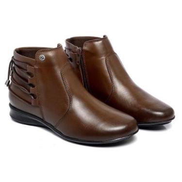 Imagem de Bota Coturno Cano Curto Feminina em Couro Sola Baixa Conforto-Feminino