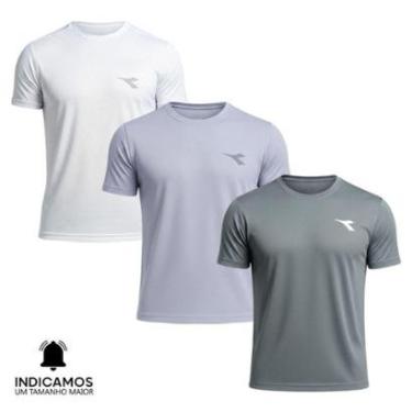 Imagem de Kit 3 Camisetas Diadora Small Logo Masculina - Branco e Cinza Claro GG-Masculino