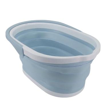 Imagem de Mingzhe Balde de Esfregão Dobrável Resistente de Grande Capacidade Portátil para Pátio Banheiro Doméstico (Azul)