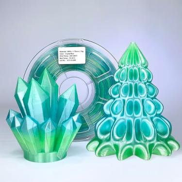 Imagem de Zi-Rui Filamento PETG azul cristal de 1,75 mm, transição arco-íris translúcido com tons azul-verde, 1 kg (2,2 lb), alta compatibilidade