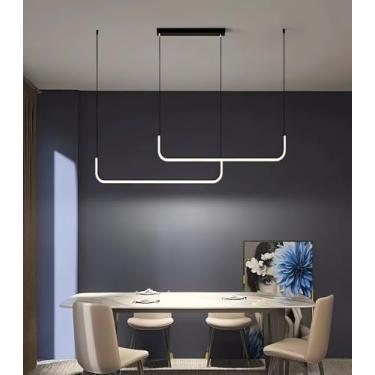 Imagem de Luminária pendente LED moderna e simples em formato de U, com altura ajustável, 120 cm, dimerizável, com controle remoto, ideal para sala de jantar, escritório e bar (preta, B120)