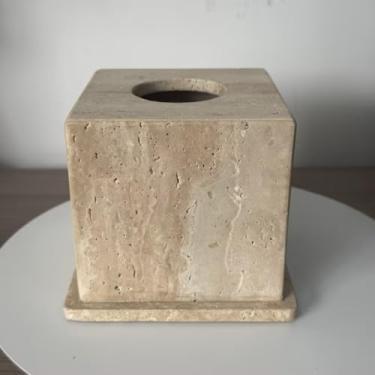 Imagem de WORHE Capa de caixa de lenços de papel higiênico facial quadrado resistente pedra travertino natural para banheiro, sala de estar, quarto, cômoda, cozinha, minimalista, escritório, decoração de casa