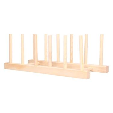 Imagem de Prateleira de Pratos Madeira Pinho Leve Portátil Ambientalmente Amigável Multifuncional 5 Grelhas para Armazenamento Tampas Tabuas Corte Copo Fácil Li