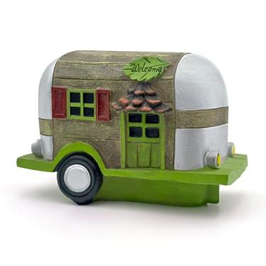 Imagem de DONABELA Casa de jardim de fadas carro vintage com porta e janela de madeira resina decoração interna estatueta para pátio, quintal, gramado, presente exclusivo