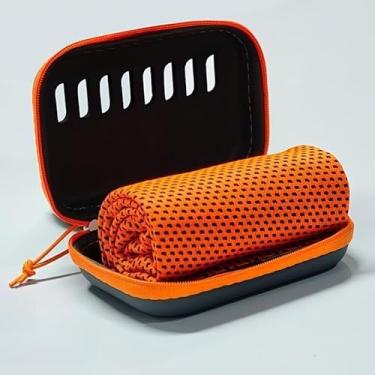 Imagem de Toalha esportiva com caixa de armazenamento de EVA - leve, portátil e lavável na máquina, adequada para acampamento, caminhada e uso na academia, tecido durável, equipamento essencial (laranja)