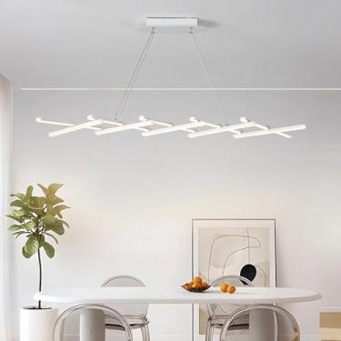 Imagem de Luminária pendente linear regulável, moderna, para cozinha, com controle remoto, altura ajustável, para mesa de jantar, lustre LED, ideal para bares, salas de estar e academias (branca, 10 l