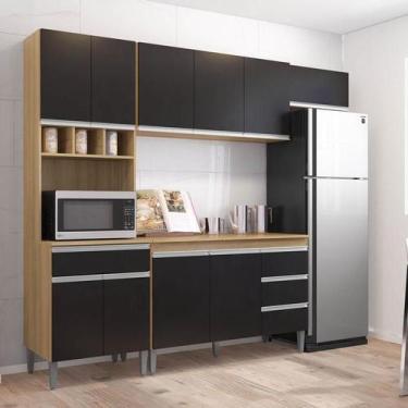 Imagem de Cozinha com Balcão e Tampo 120 cm Ambiente Andréia Amendoa Preto - AJL