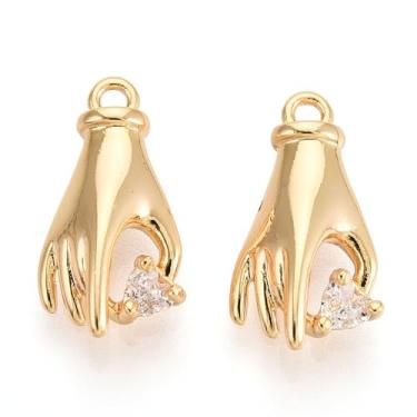 Imagem de 5 peças pingentes de mão de latão zircônia cúbica mão com pingentes de coração banhado a ouro 18 K real joias pingentes para brincos faça você mesmo, colar, pulseira, corrente, joias, fabricação de
