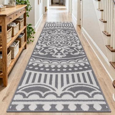 Imagem de U'Artlines Tapete de corredor de 60 cm x 2,4 m, tapete lavável antiderrapante para lavanderia de cozinha com suporte de borracha, tapete de pilha baixa para entrada, quarto, sala de estar, fazenda