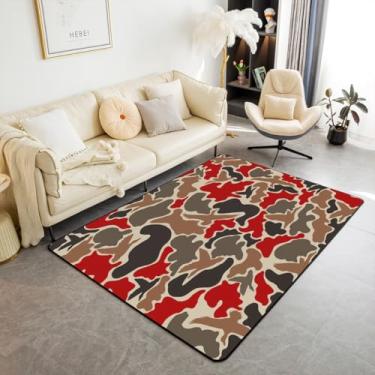 Imagem de Feelyou Duck Hunter Tapete vermelho camuflagem caça sala de estar tapete de área 3x5 crianças preto marrom tapete para meninos adolescentes camuflagem exército interior tapete antiderrapante tapete
