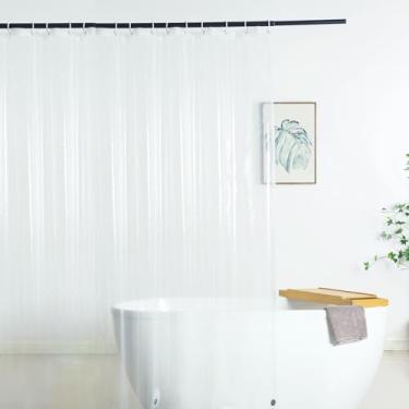 Imagem de Forro de cortina de chuveiro extra largo 84 x 182 polegadas cortinas de chuveiro de banheiro transparente peso médio com anéis e 3 ímãs ponderados, PEVA premium, forro de chuveiro de plástico
