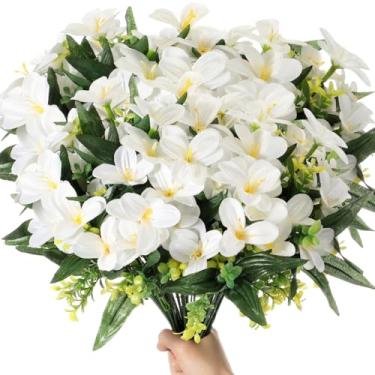 Imagem de FineCheer 10 pacotes de 7 cabeças de lírios artificiais de flores para centros de mesa de festa, lírios falsos, plantas de flores a granel para buquê de casamento, vasos de mesa internos em casa
