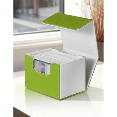 Imagem de Caixa de baralho de cartas para MTG, caixa de armazenamento de cartões colecionáveis com visor Commander serve para mais de 100 mangas duplas, organizador para CCG TCG Sports (verde e branco)