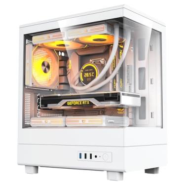 Imagem de darkFlash DB330M Micro-ATX Capa para PC para jogos, vidro temperado duplo panorâmico de 270°, 3 ventoinhas PWM ARGB pré-instaladas, design de fluxo de ar vertical, E/S frontal tipo C, suporta AIO de