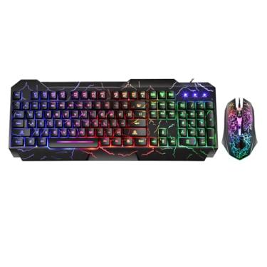 Imagem de Combo de teclado e mouse para jogos Crack Rainbow com fio, teclado de computador com sensação mecânica de 104 teclas, teclado e mouse para jogos com fio para PC, Mac, Xbox Gamer, (preto)