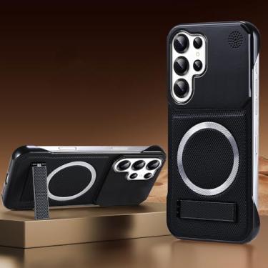 Imagem de Capa para Galaxy S24 Ultra com ímã, cor sólida, em couro, sem borda, com aromaterapia, preta.