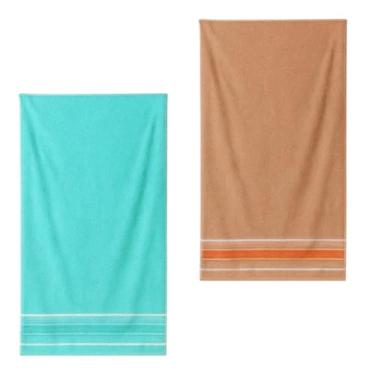 Imagem de Kit 4 Toalha De Banho Ele E Ela 100% Algodão 280g/m² (Salmão - Azul Piscina)