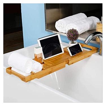 Imagem de Capa de banheira multifuncional prateleira de banheiro antiderrapante prateleira de banheira de bambu prateleira rack de vinho comprimento largura rolamento ajustável capa de banheira forte dobrável