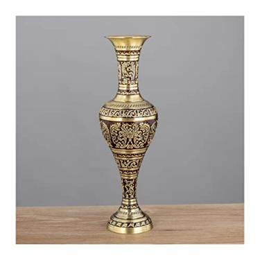 Imagem de U5GAAALPPQ9 Vaso decorativo vasos de flores de liga de zinco criativos para fluxo artificial elegante vaso de bronze verde para escritório em casa sala de estar mesa vaso de flores decorativo (cor: B2