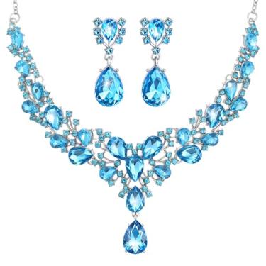 Imagem de Hicarer Conjunto de joias de cristal em forma de gota de noiva para mulheres, colar e brincos de casamento, one size, Metal, Sem Pedra Preciosa