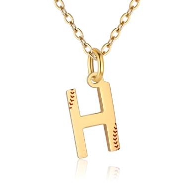 Imagem de RUOOUY Colar feminino com inicial de softball, banhado a ouro 18K, pingente de letra A-Z, joias de softball, acessórios esportivos, presente de Natal para namorada, filha, Aço inoxidável, Sem Pedra