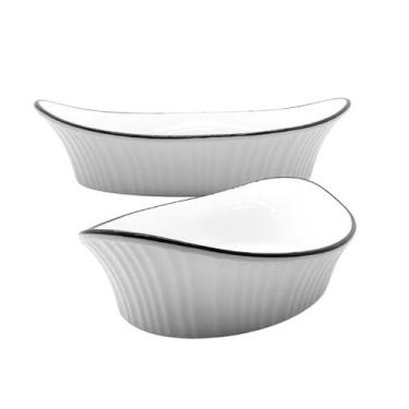 Imagem de Travessa De Cerâmica Oval Com Alça Branca E Preta 26cm - Wellmix