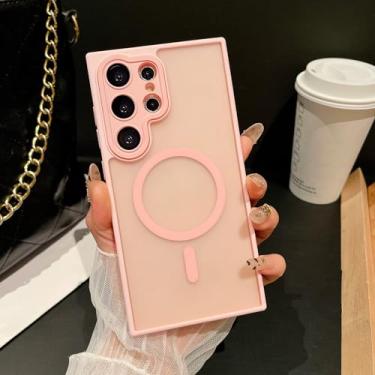 Imagem de Capa fosca translúcida para carregamento sem fio para Samsung S25 S24 S23 Fe Plus Ultra Frosting Bumper à prova de choque (para Galaxy S23+/Rosa)