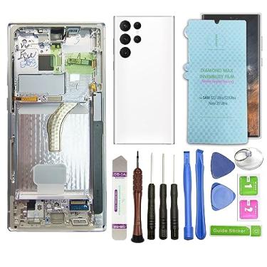 Imagem de Substituição de tela LCD original para Samsung Galaxy S22 Ultra 5G S908E S908E/DS S908U S908W S908B/DS 6,8 polegadas + moldura branca + capa traseira branca + película protetora + ferramentas de