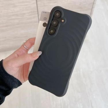 Imagem de Capa de silicone líquido de luxo para carregamento sem fio para Samsung S25 S24 S23 Ultra Plus, capa macia à prova de choque (para Galaxy S24/Preto)