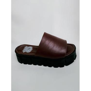 Imagem de Sandália Feminina Flatform Tamanco Slide Tratorada Plataforma Alta Marrom Conforto (BR, Adulto, Numérico, M, 36)