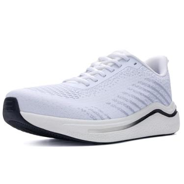 Imagem de ephiza Tênis de corrida masculino largo suporte de arco tênis atlético ortopédico amortecimento ortopédico para alívio da dor da fascite plantar, Branco, cinza, 10.5 Wide