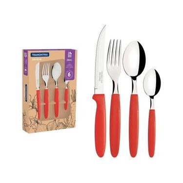 Imagem de Faqueiro 24 Peças Tramontina Ipanema em Aço Inox - Vermelho