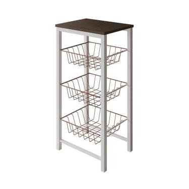 Imagem de Fruteira De Chão Cozinha Montada Aço Branco Cesto Cobre Tampo Amêndoa Roma Cor: Branco