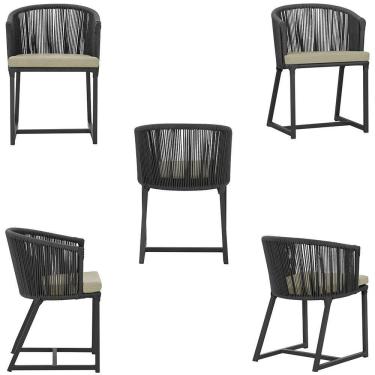 Imagem de Cadeira De Jantar Noronha Alumínio Preta E7 Trama  Preto