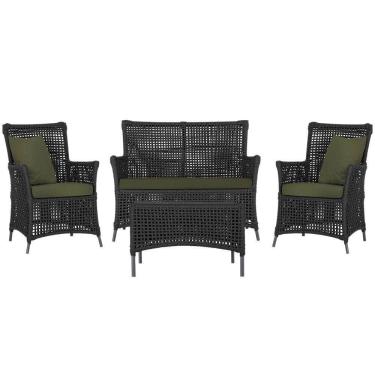 Imagem de Jogo Sofá 2 Poltronas E Mesa Igapó Preta E13 Trama Original Preto