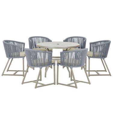 Imagem de Mesa E 6 Cadeiras De Jantar Noronha Fendi E7 Trama  Prata