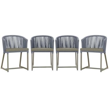 Imagem de 4 Cadeiras De Jantar Noronha Fendi Corda Náutica E8 Trama Prata