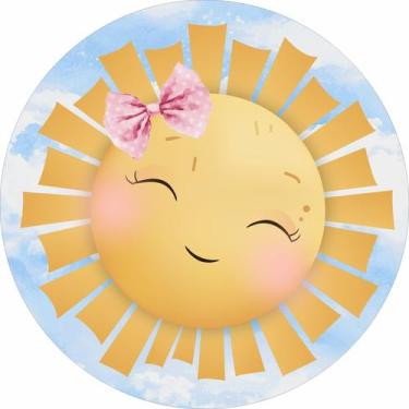 Imagem de Painel de Tecido Sublimado Redondo Solzinho Feliz Cute Lacinho Rosa Aq