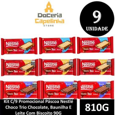 Imagem de Kit C/9 Promocional Páscoa Nestlé Choco Trio Chocolate, Baunilha E Lei