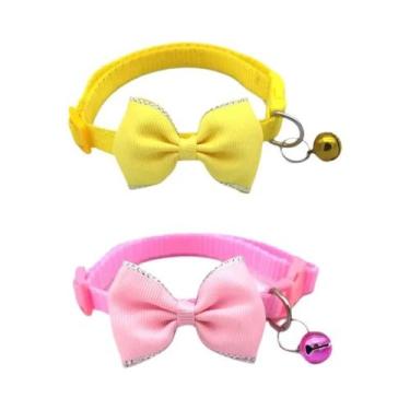 Imagem de Coleira Ajustável De Cor Sólida Para Gatos Com Laço E Sino, Fivela De 