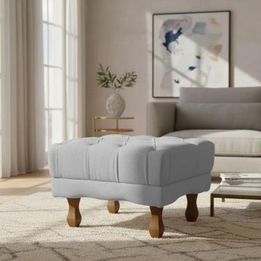 Imagem de Puff Duque Bouclé Premium de Luxo Capitone Assento Elegante para Sala Quarto Decoração Pés Luiz Xv Castanho