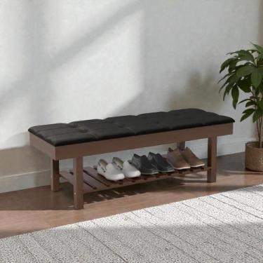 Imagem de Banco Em Madeira Almofadado Com Sapateira Preto - Drop de Casa