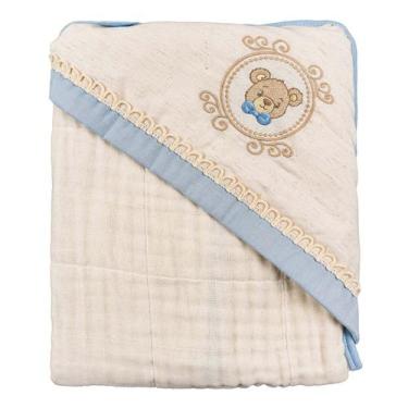 Imagem de Toalha Soft com Capuz de Canto 80 cm x 80 cm Baby Joy, Urso Azul