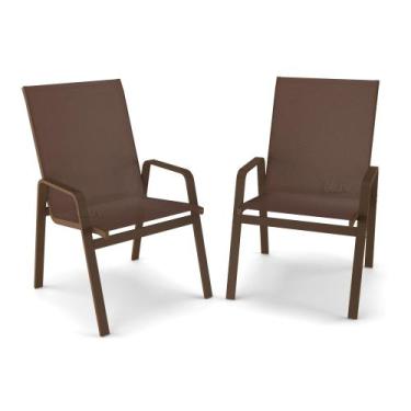 Imagem de kit 2 cadeira Riviera Piscina Praia Alumínio Marrom Tela Marrom - Aluv